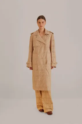 Khaki Pineapple Cotton Eyelet Trench Coat