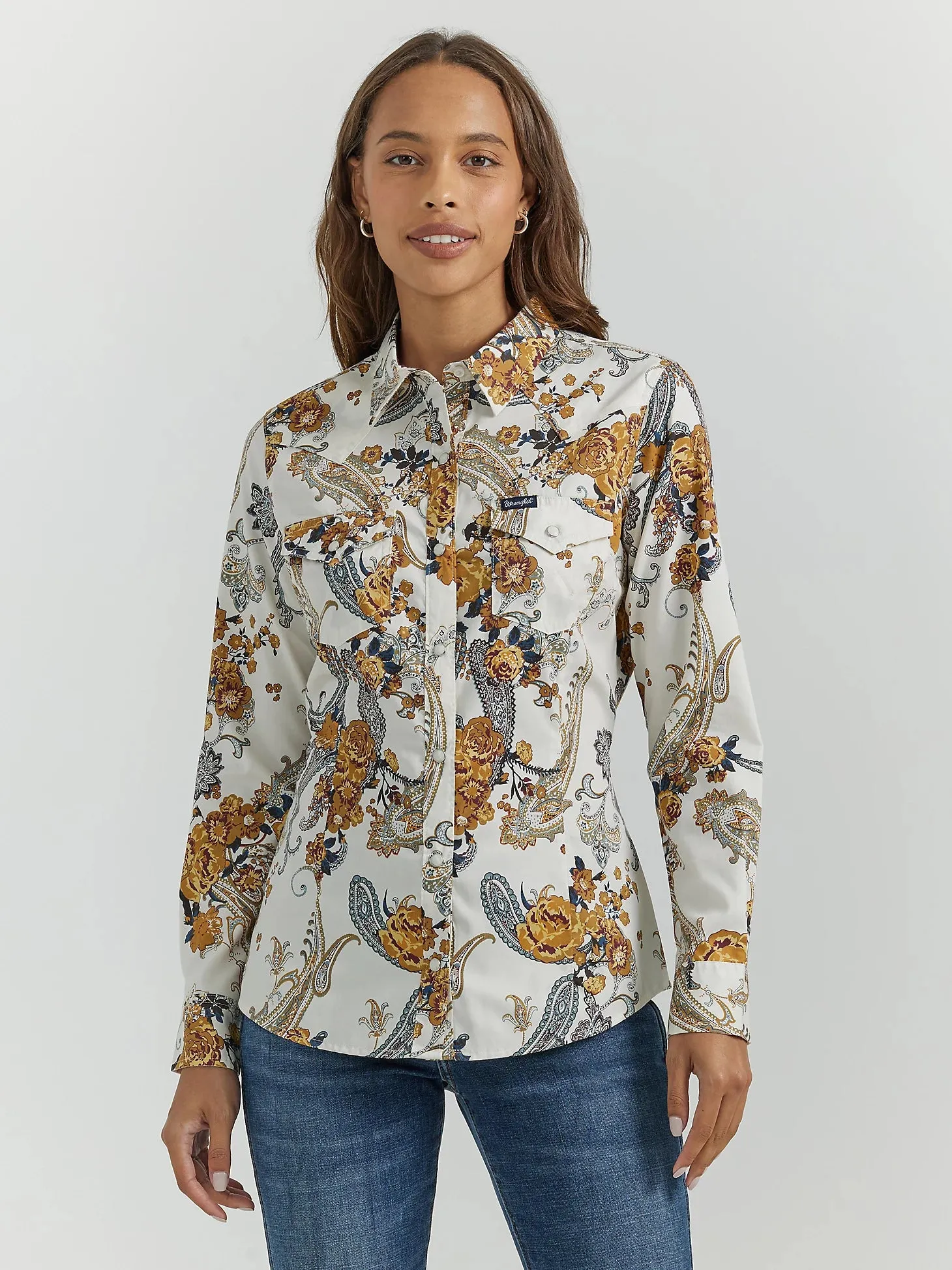 Ladies Wrangler All Occasion Western Floral Snap Shirt - 112353153