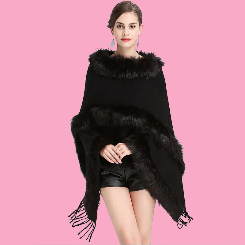 Large Size Faux Fox Fur Mid-length Cape Shawl