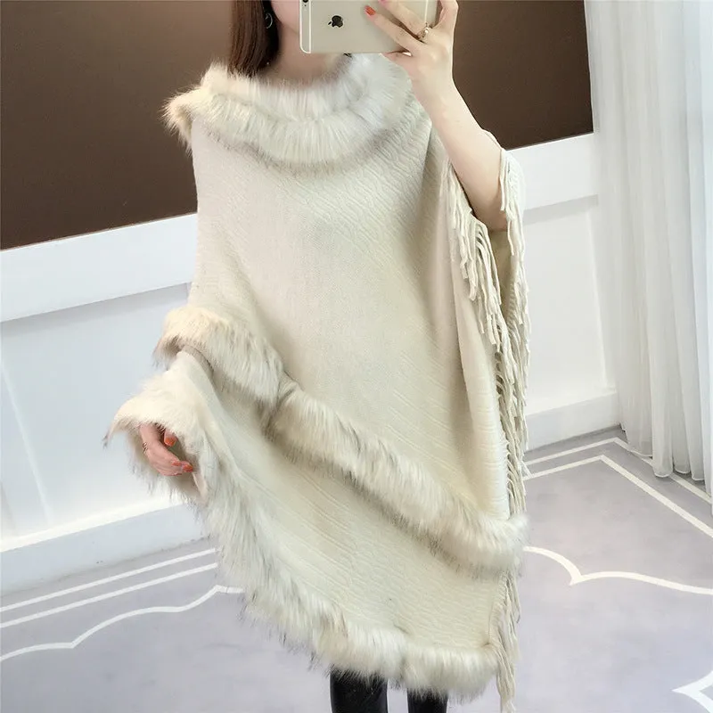 Large Size Faux Fox Fur Mid-length Cape Shawl