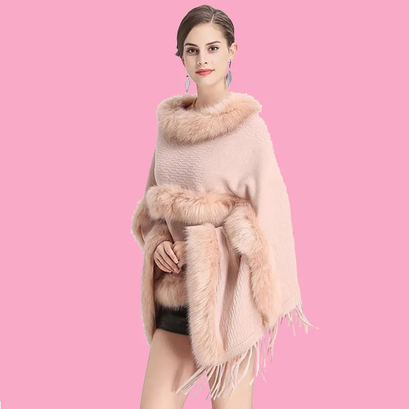 Large Size Faux Fox Fur Mid-length Cape Shawl