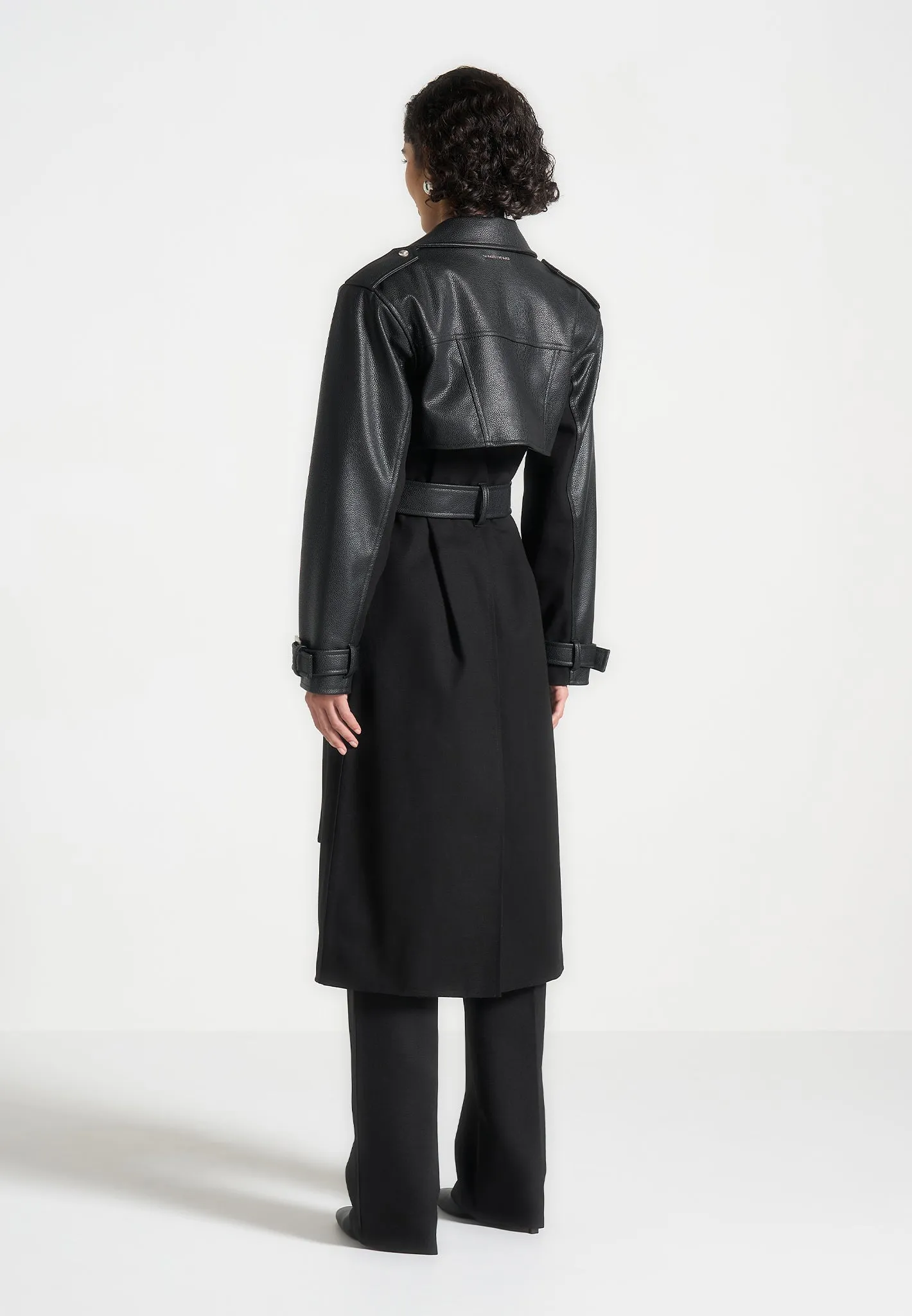 Leather Biker Trench Coat - Black