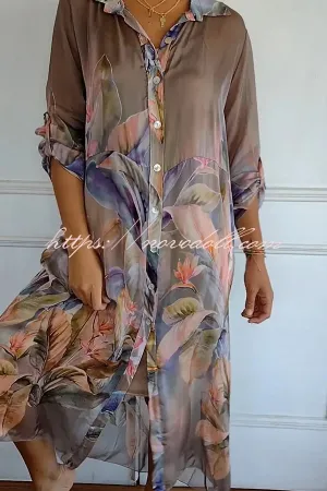 Lightweight and Comfortable Floral Print Shirt Maxi Dress