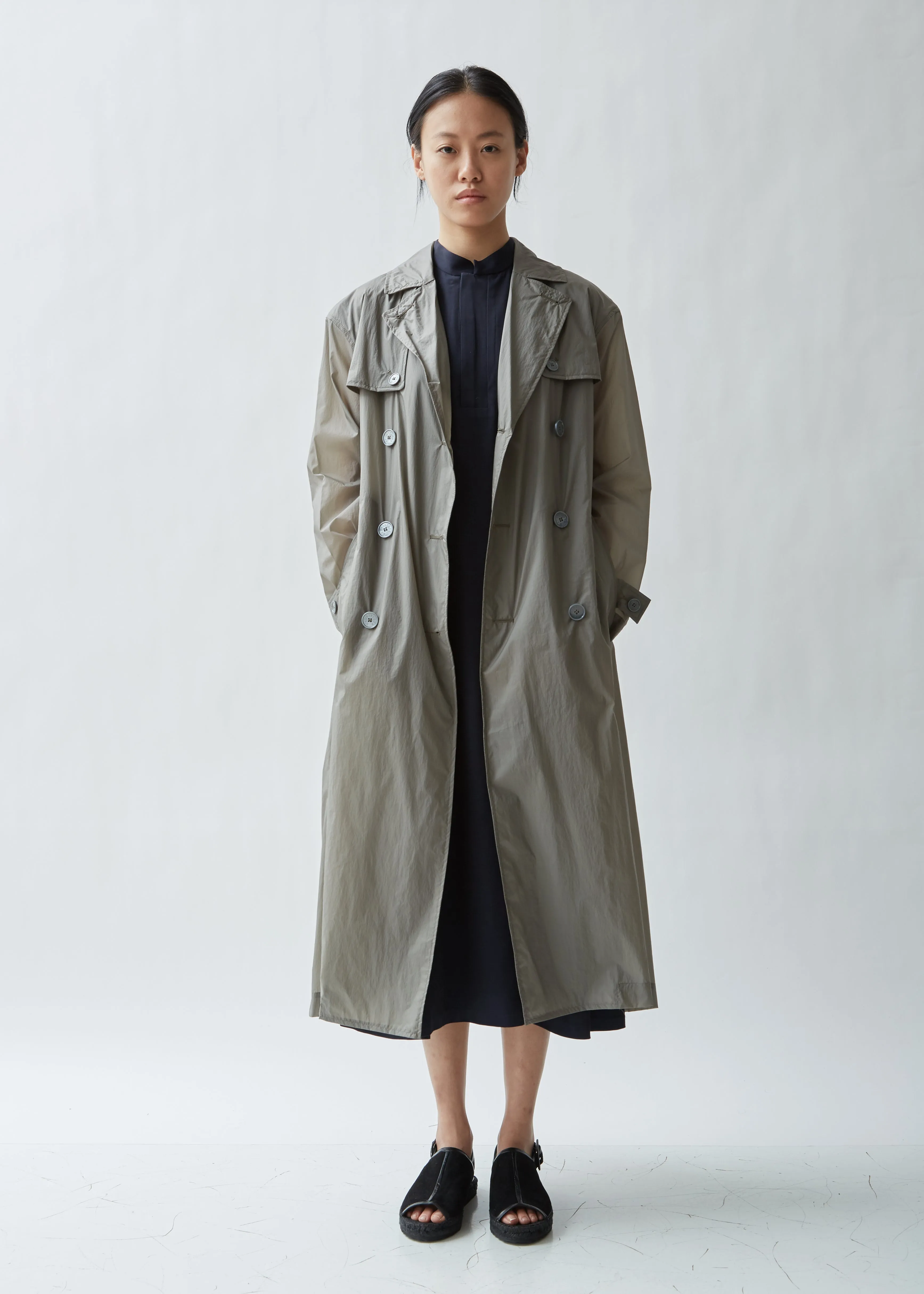 Lightweight Pleated Double Breasted Coat