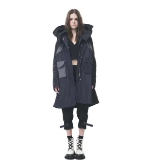 Long Parka Jacket With Quilted Back