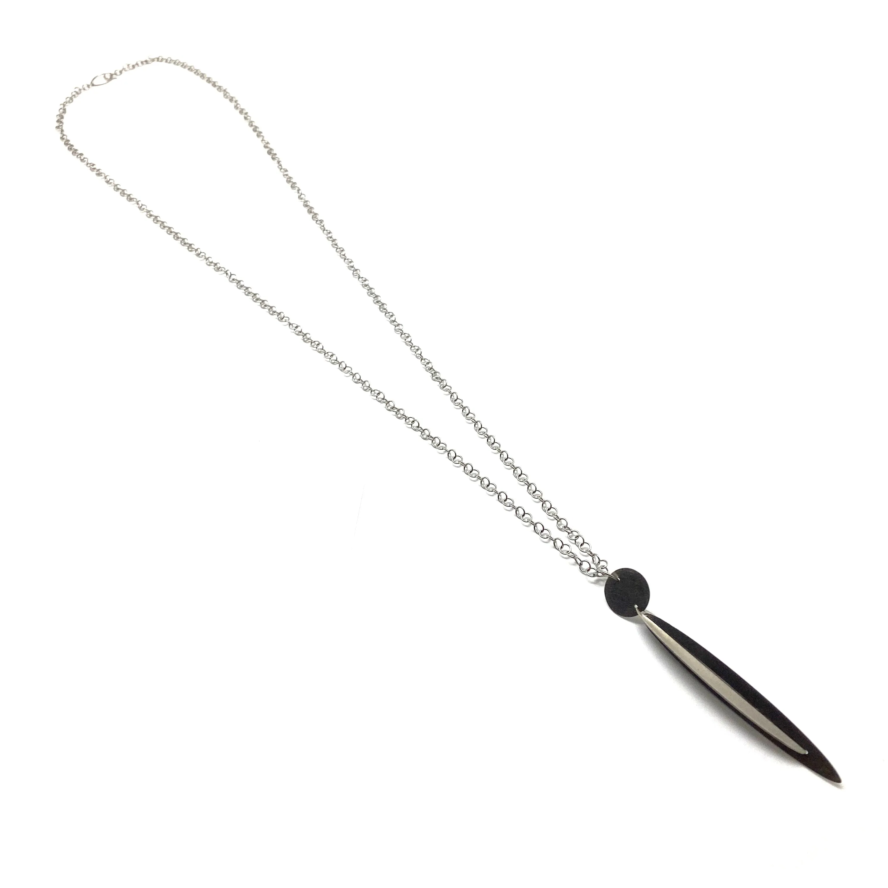 Long Silver Geometric Pendant Necklace