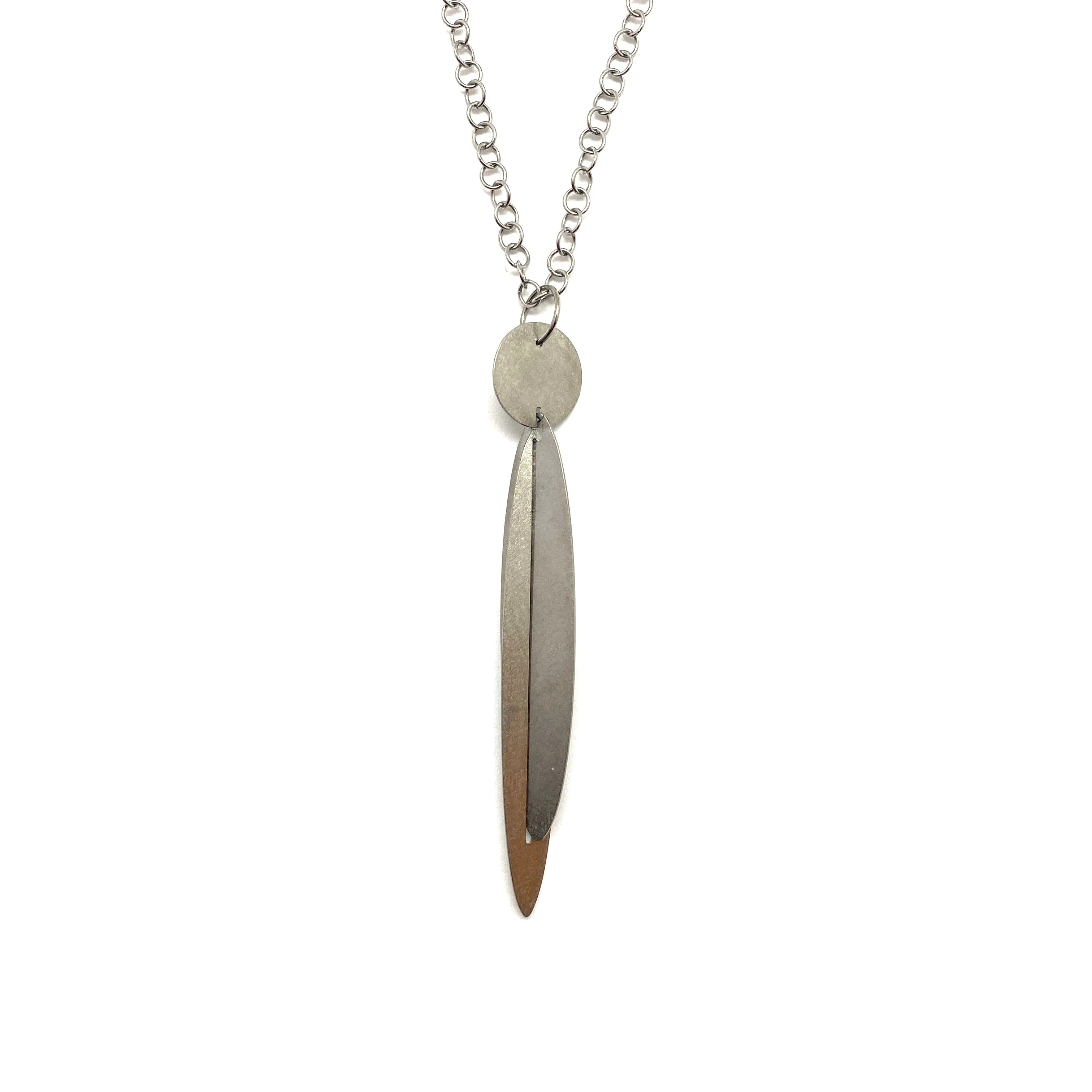 Long Silver Geometric Pendant Necklace