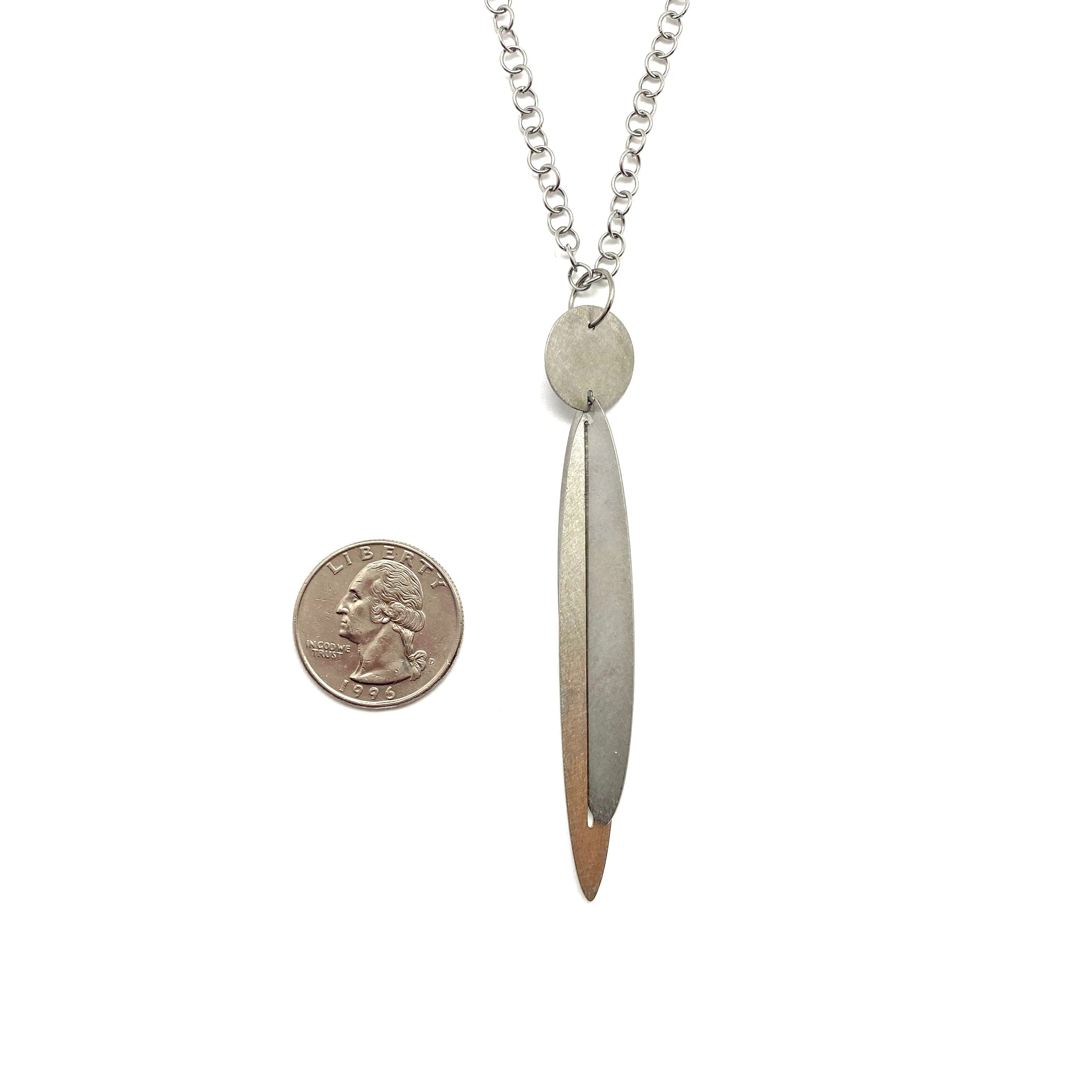 Long Silver Geometric Pendant Necklace