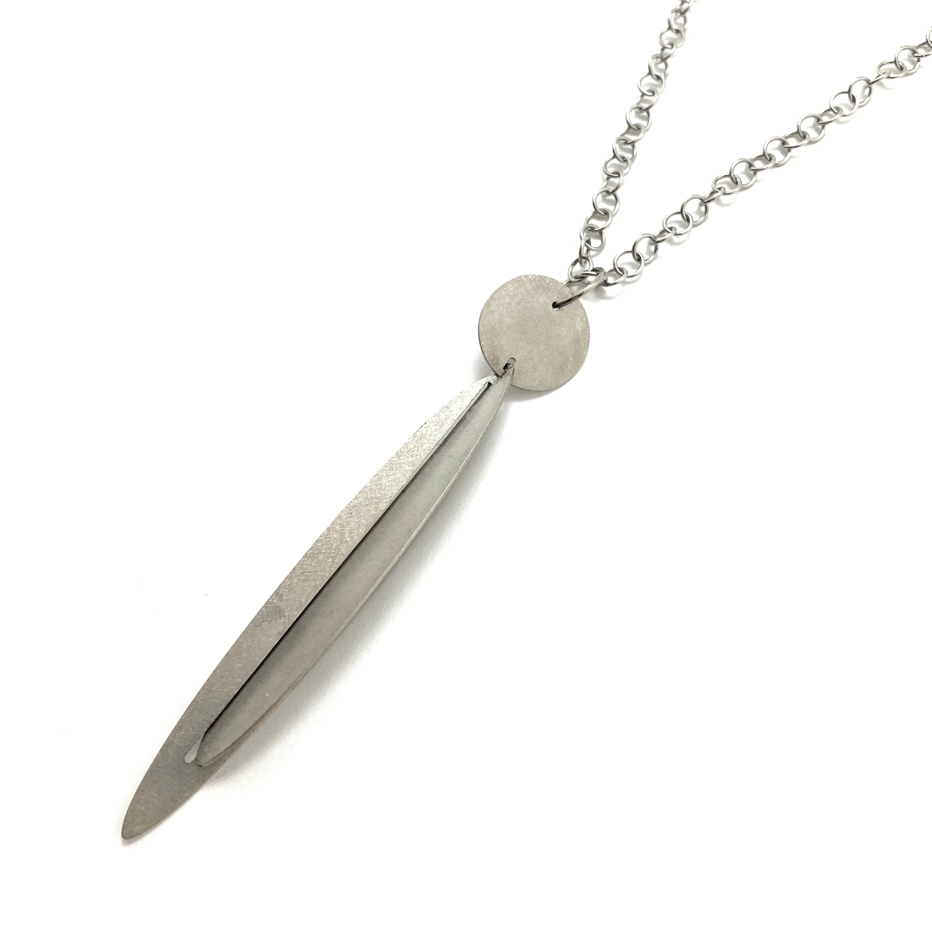 Long Silver Geometric Pendant Necklace