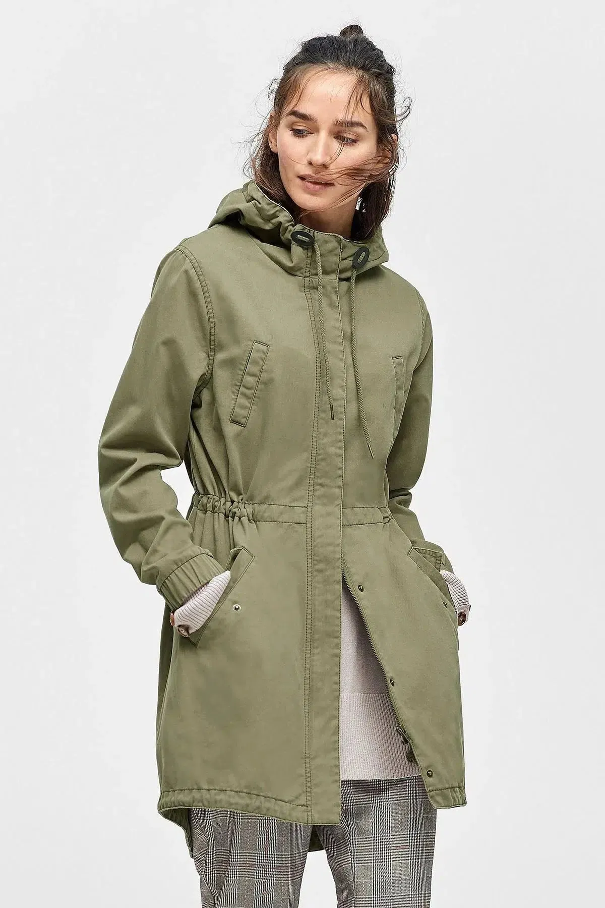 Longline Zip Front Parka Coat Jacket