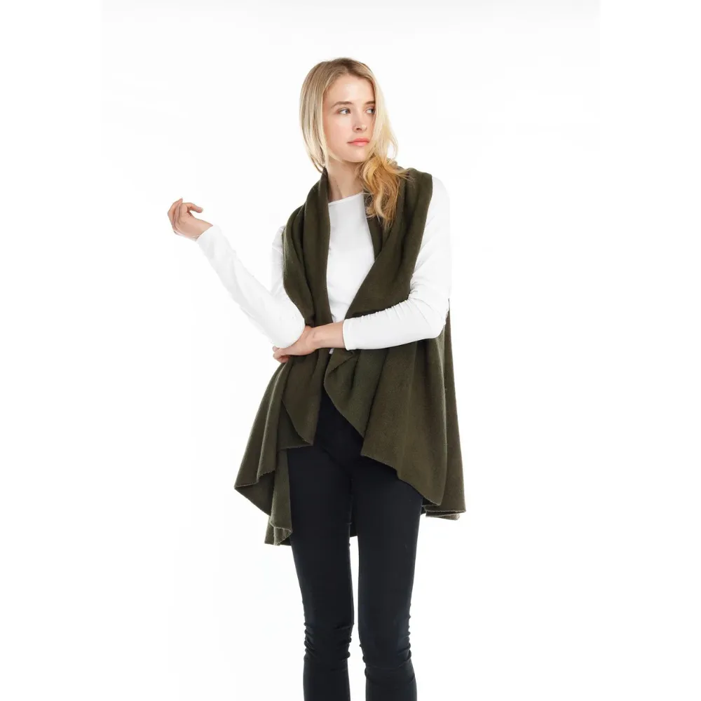 Look By M Basic Shawl Vest Olive