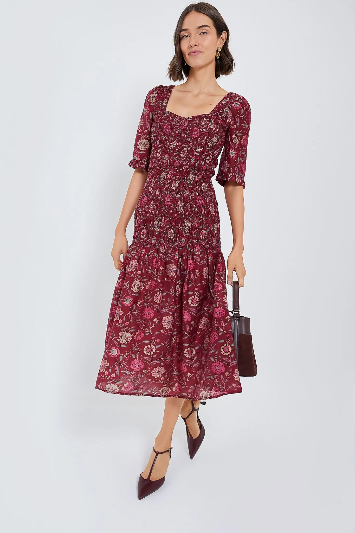 Magenta Famke Print Long Sleeve Heartneck Dress