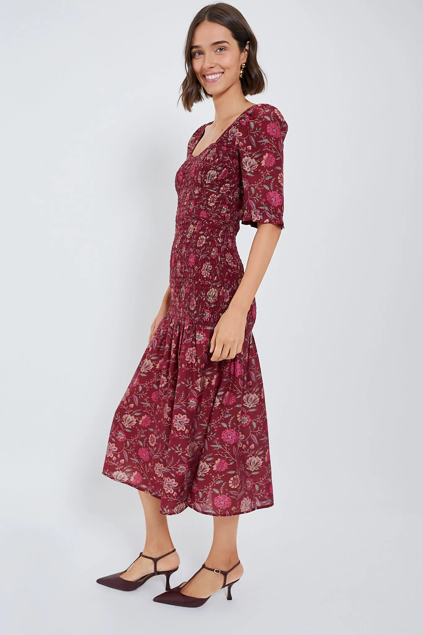 Magenta Famke Print Long Sleeve Heartneck Dress