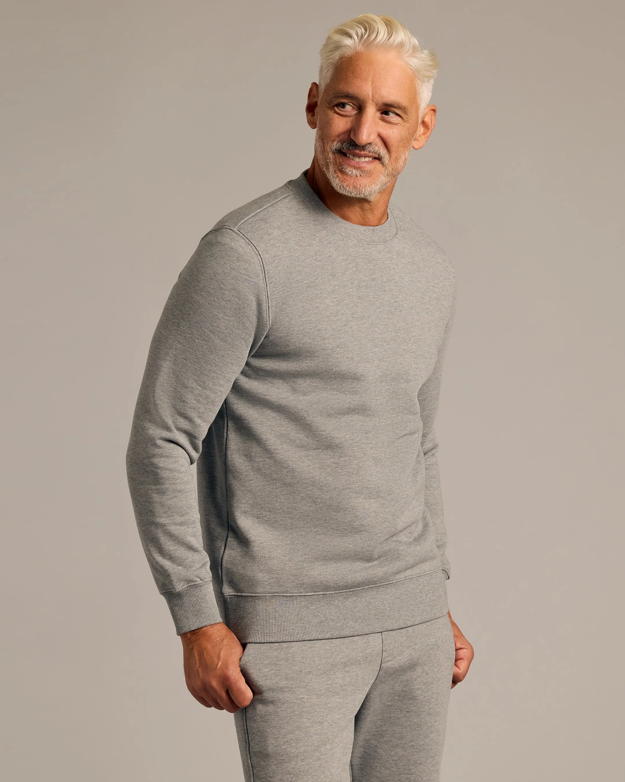 Medium Heather Gray Fleece French Terry Pullover Crew Neck