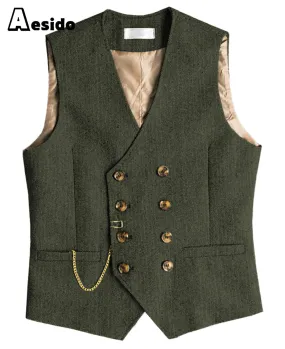 Men Double Breasted V Neck Waistcoat