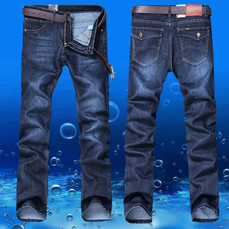 Men Flap Pocket Zipper Fly Straight Leg Washed Jeans