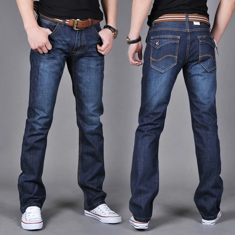 Men Flap Pocket Zipper Fly Straight Leg Washed Jeans