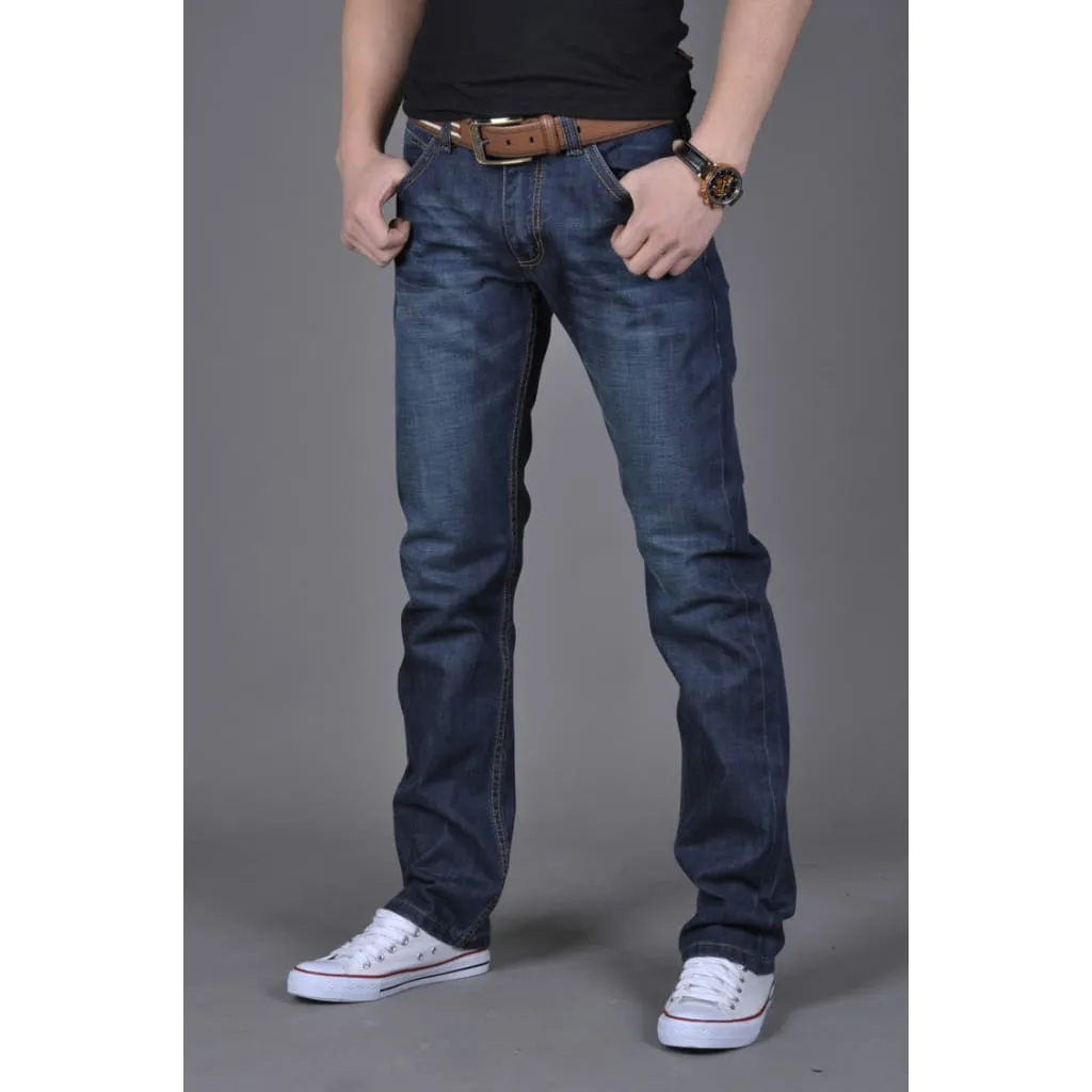 Men Flap Pocket Zipper Fly Straight Leg Washed Jeans