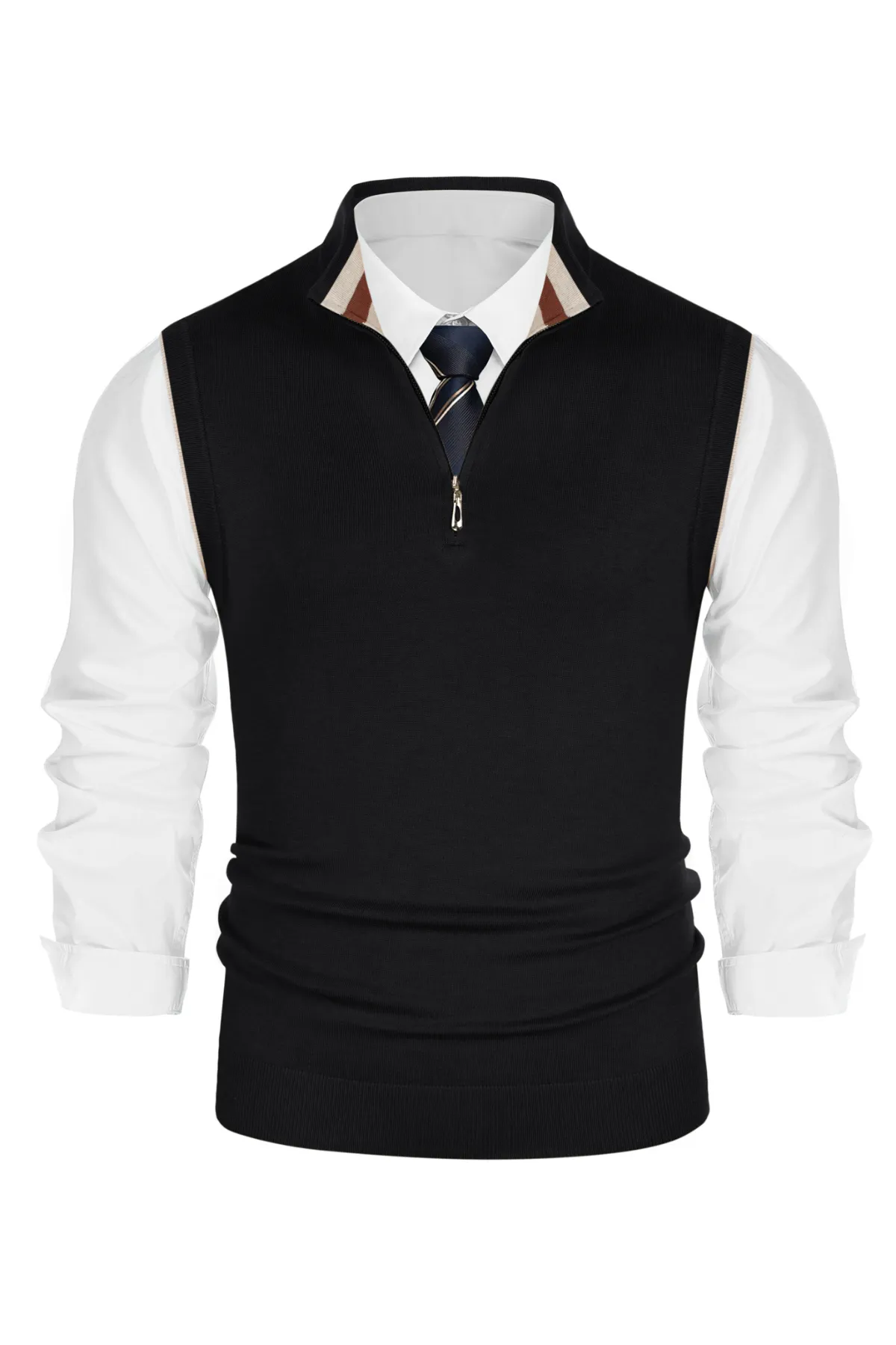 Men Stand Collar Sweater Vest Sleeveless Zip-up Neck Pullover Knitwear