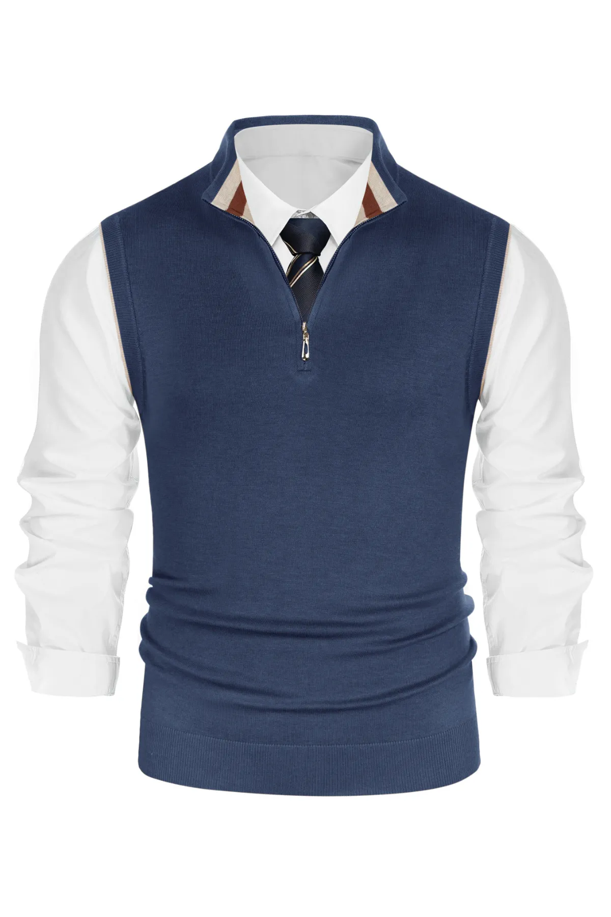 Men Stand Collar Sweater Vest Sleeveless Zip-up Neck Pullover Knitwear