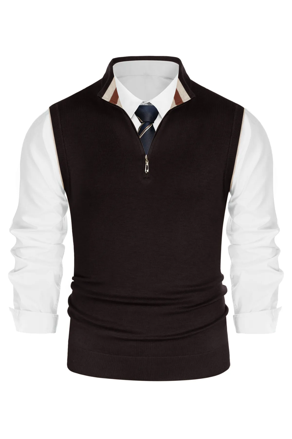 Men Stand Collar Sweater Vest Sleeveless Zip-up Neck Pullover Knitwear