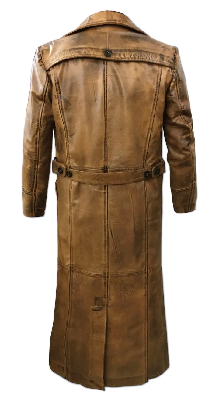 Men's Black Leather Winter Trench Coat