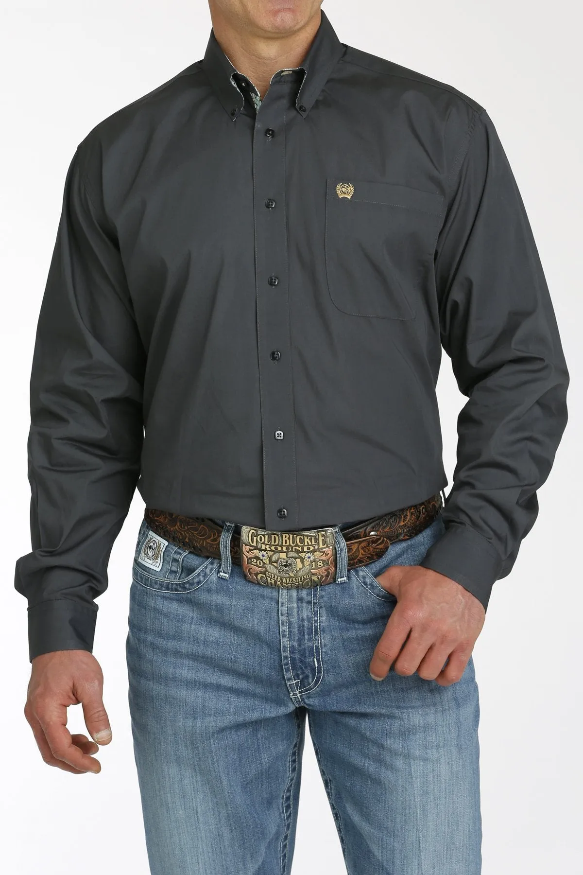 Men's Cinch Solid Charcoal Long Sleeve Button Down Shirt