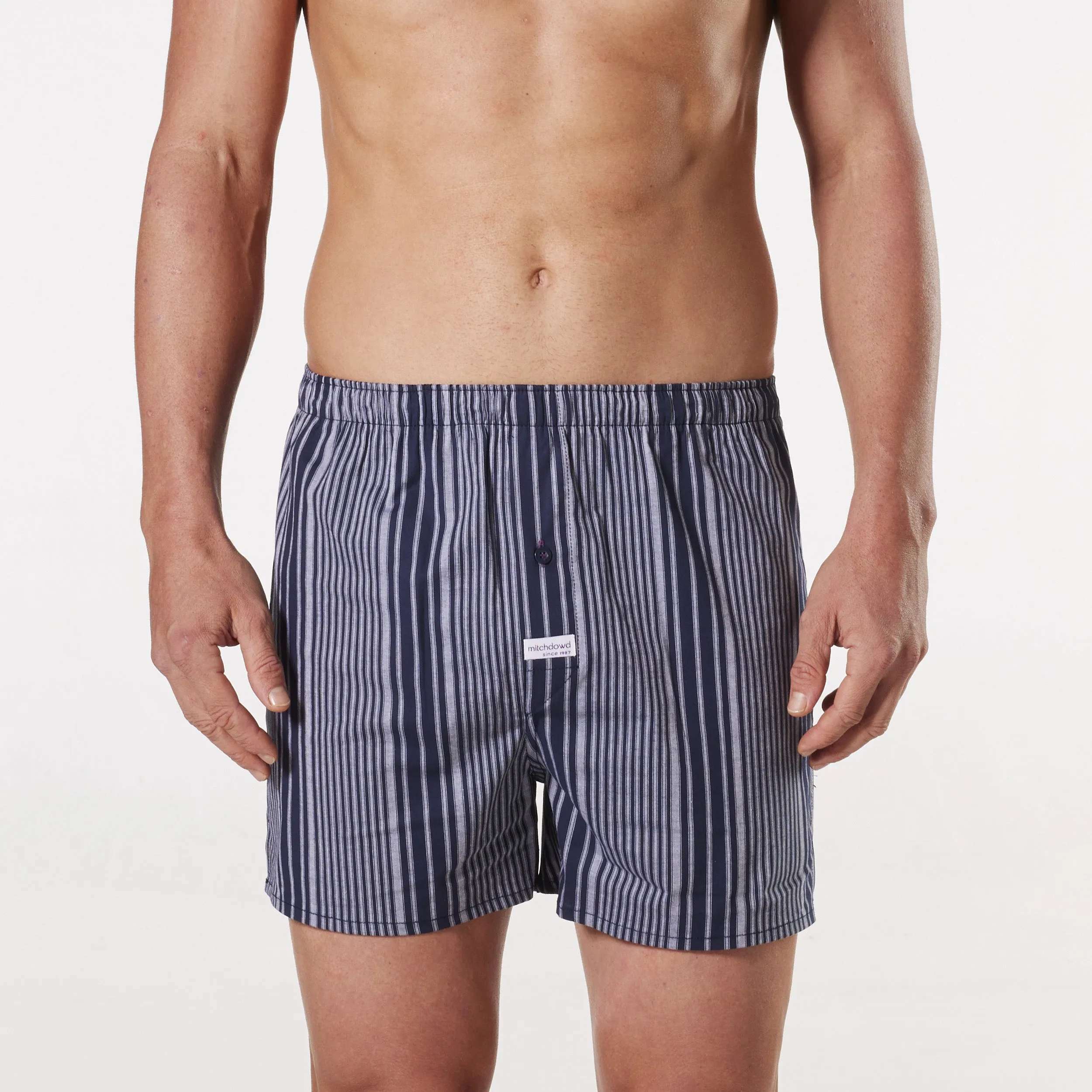 Men's Leon Stripe Cotton Stretch Boxer Shorts - Navy