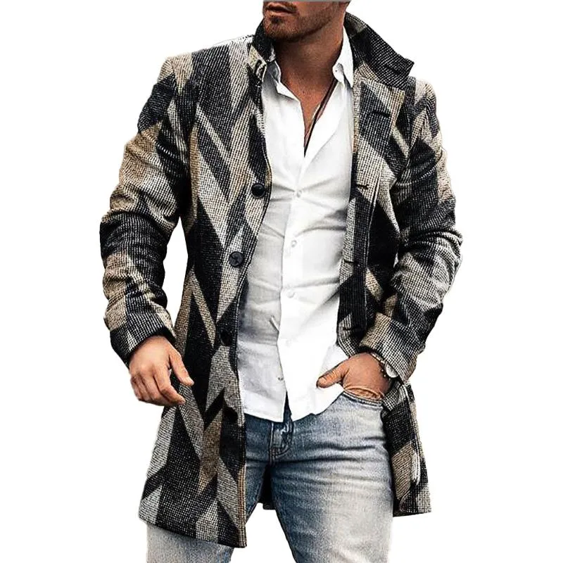 Men's Mid-Length Plaid Print Casual Coat 00640245L