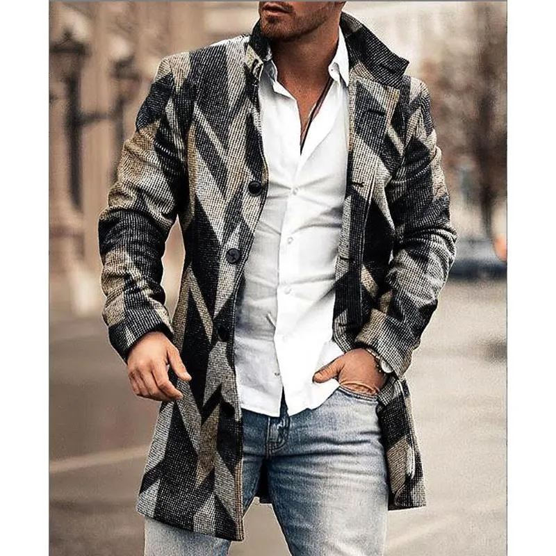 Men's Mid-Length Plaid Print Casual Coat 00640245L