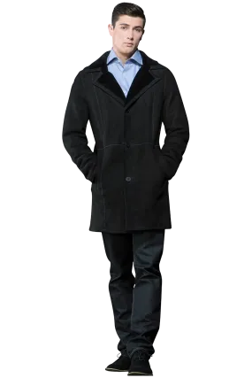 Men's Spanish Black Trench Mid-Length Shearling Coat