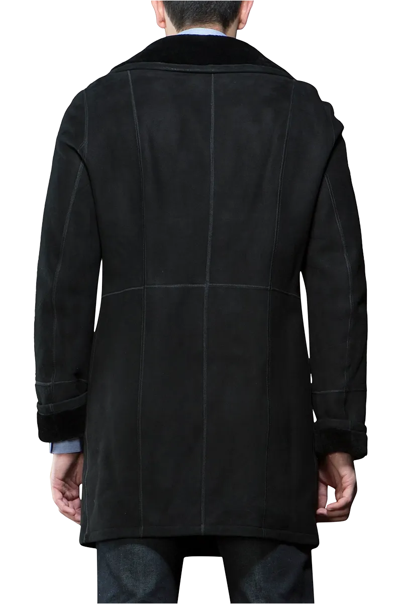 Men's Spanish Black Trench Mid-Length Shearling Coat