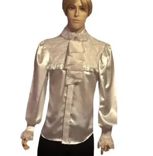 Men's Victorian Ruffles Club Style Collar Satin& Lace Details Dress Shirt