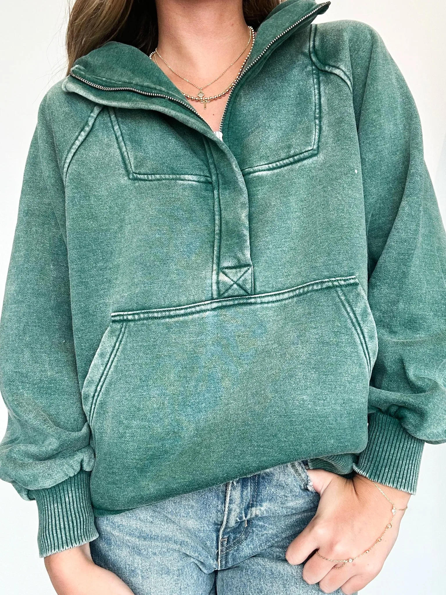 Mineral Wash Oversized Hoodie- Green