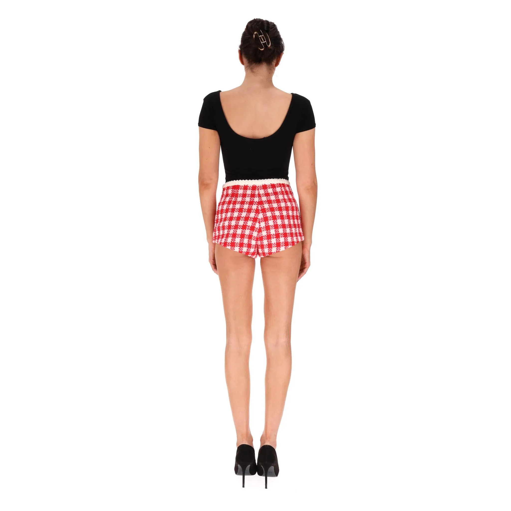 Miu Miu Gingham Wool & Cotton Shorts. Size 38IT