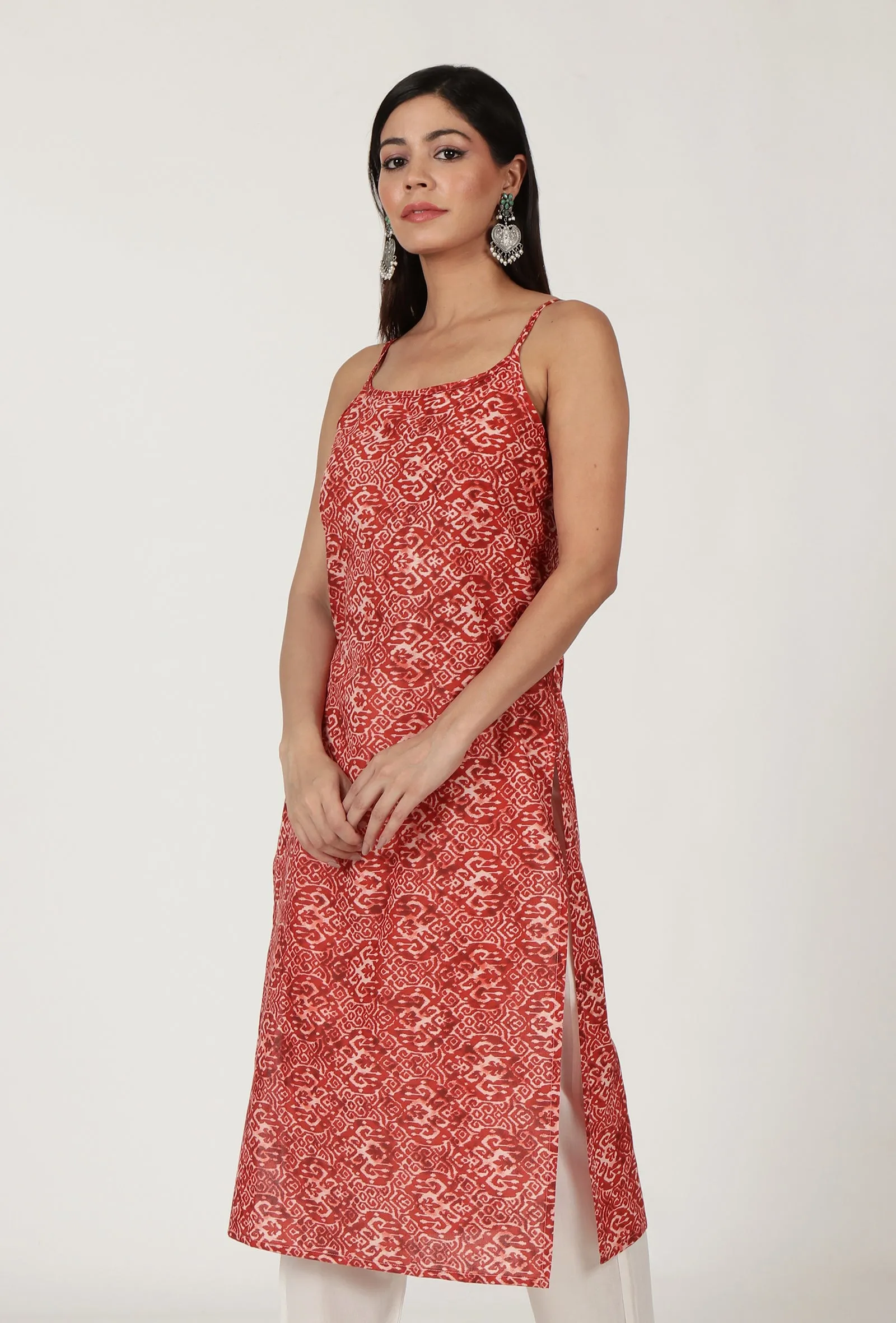 Multi Printed Red Color Cotton Slip