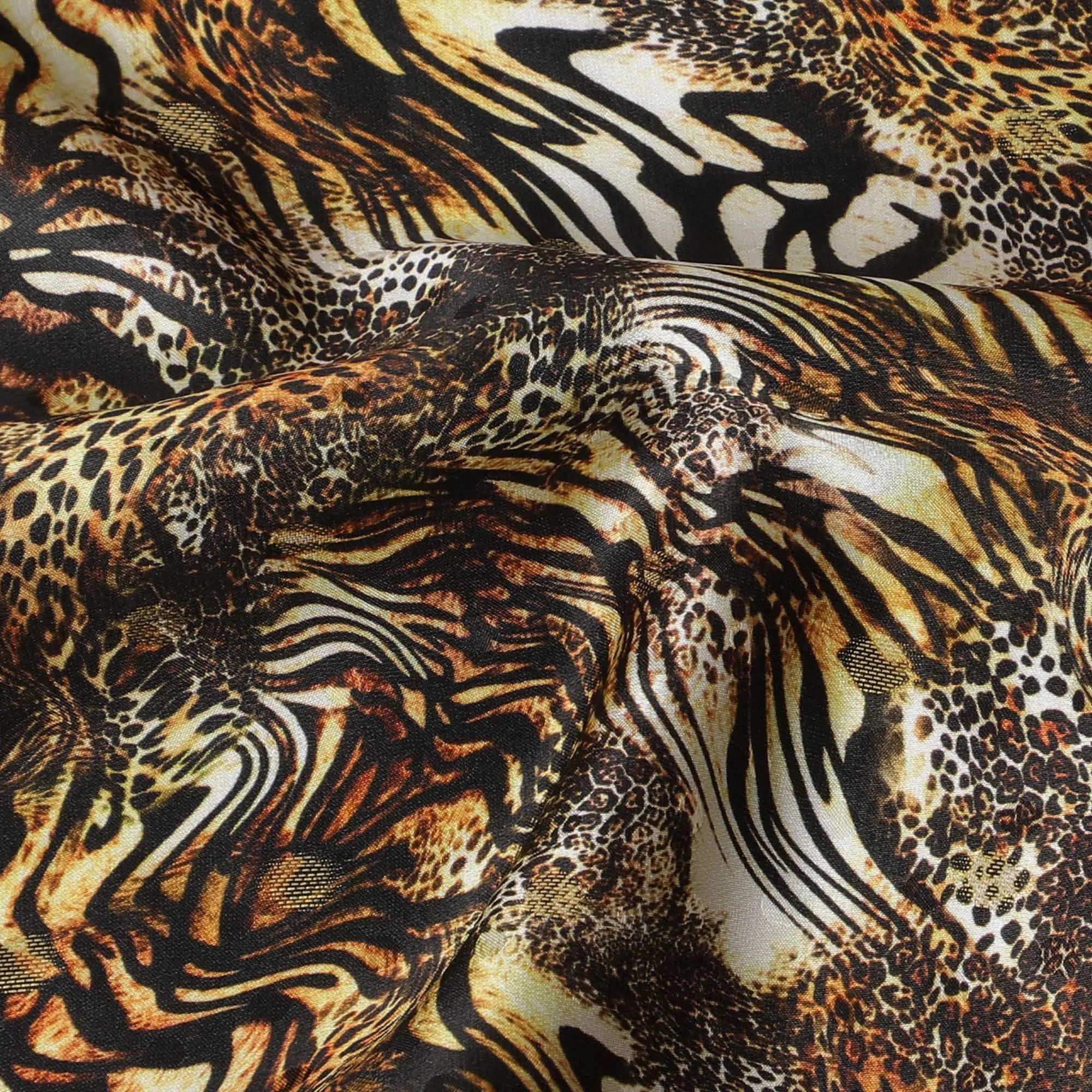 Multicolor printed Premium pure silk satin fabric with gold metallic lurex in animal skin design-D17066