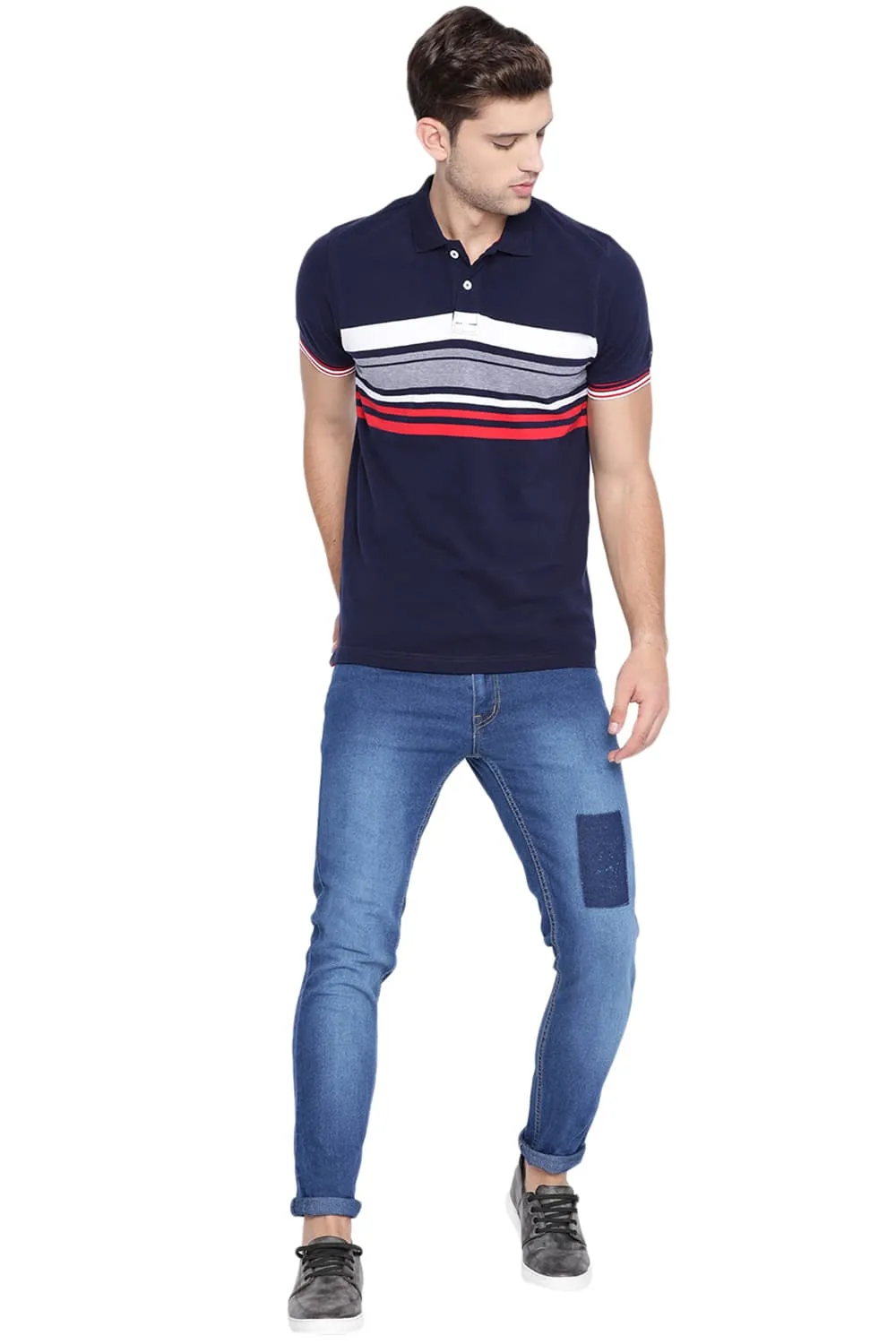 Muscle Fit Polo Stripe T Shirt