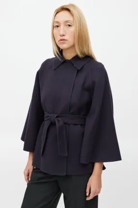 Navy Wool Belted Cape