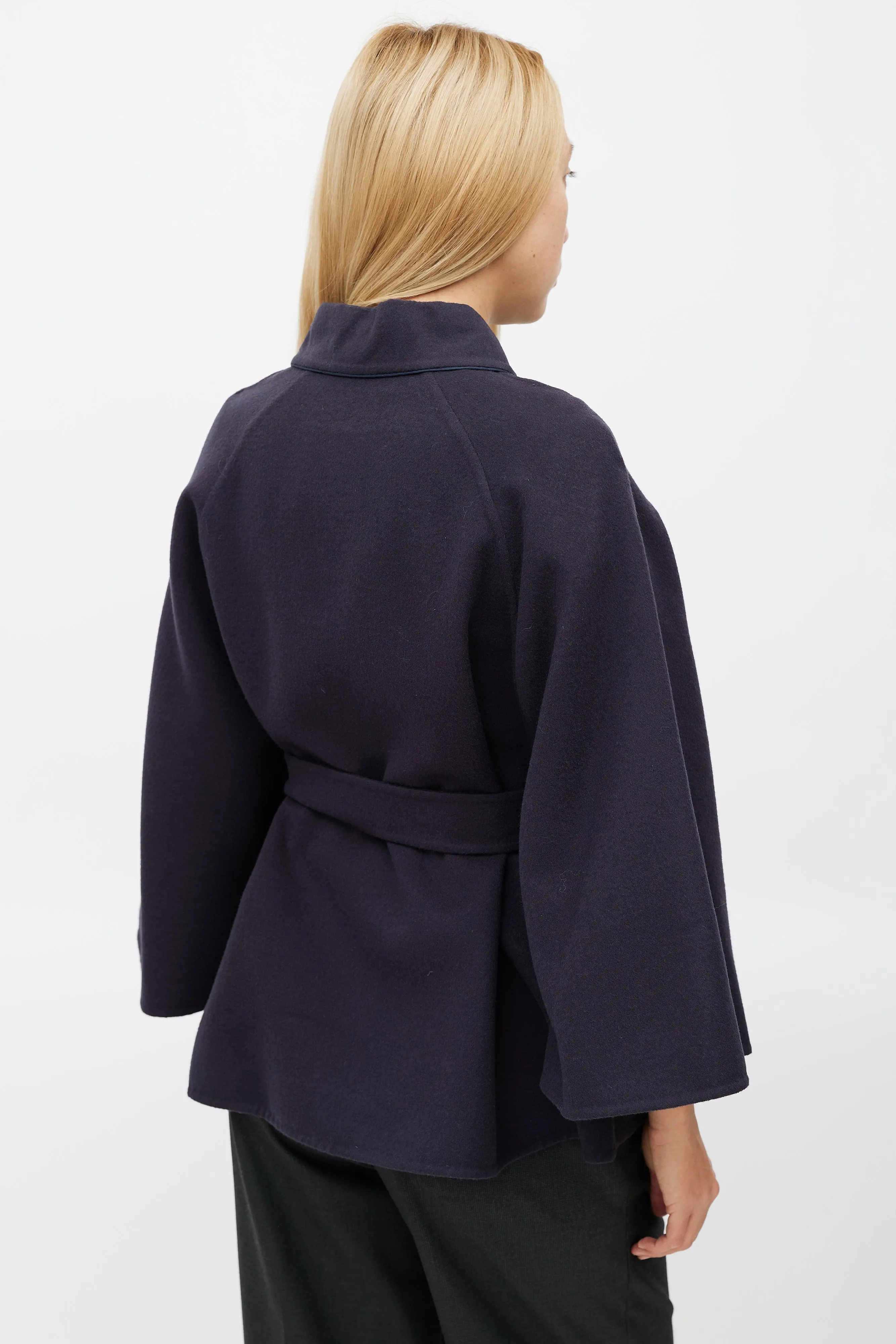 Navy Wool Belted Cape