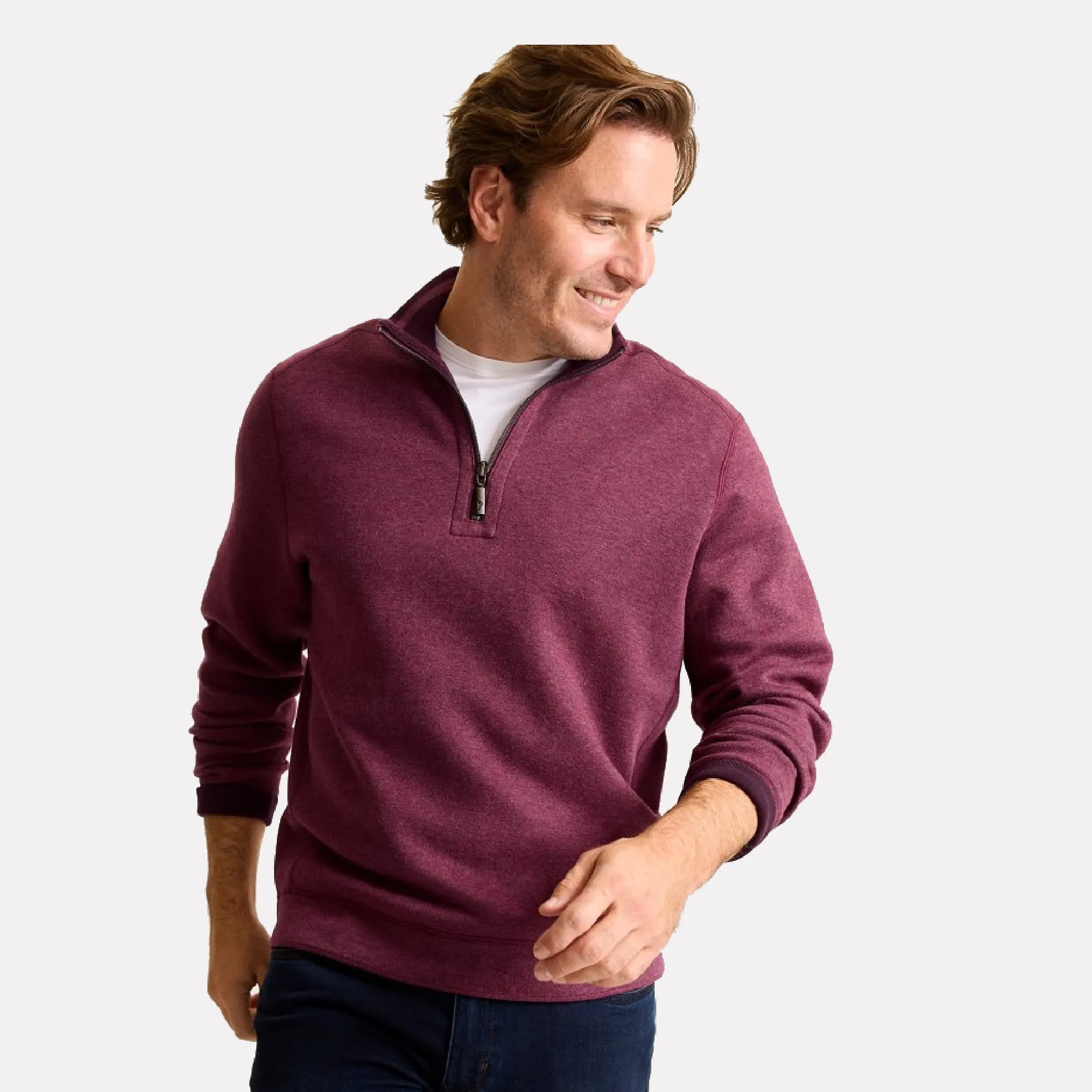 New Flip Coast Half Zip Reversible Cotton Pullover / Rum Berry Heather