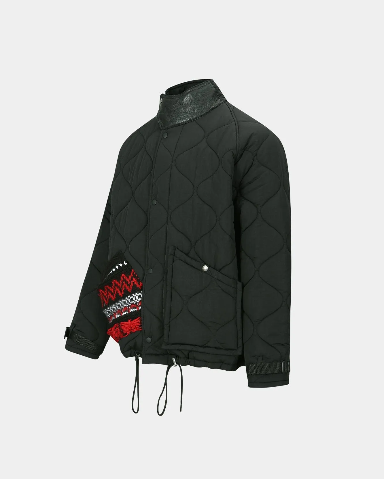 NEW NORDIC KNIT PATCH QUILTED SHORT PARKA awa692m(BLACK)