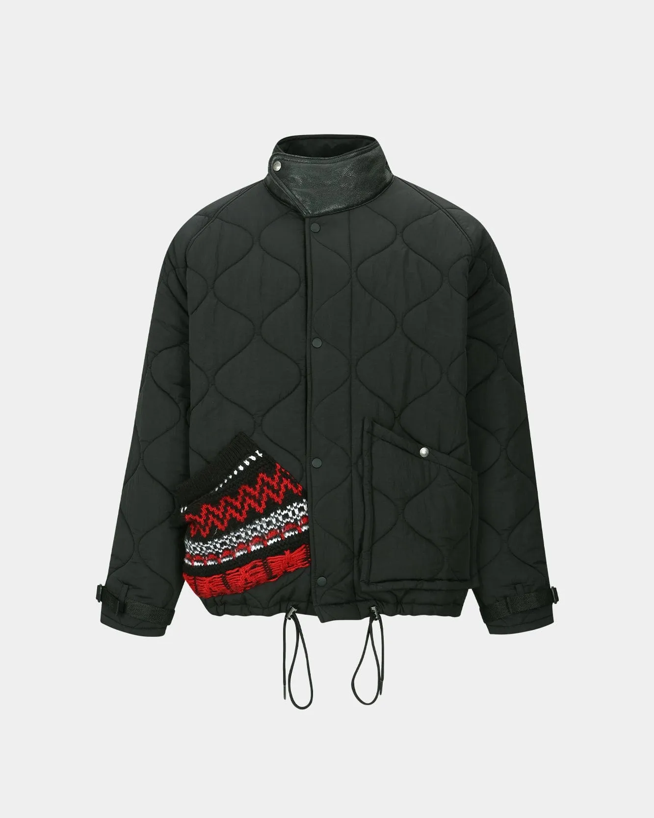 NEW NORDIC KNIT PATCH QUILTED SHORT PARKA awa692m(BLACK)