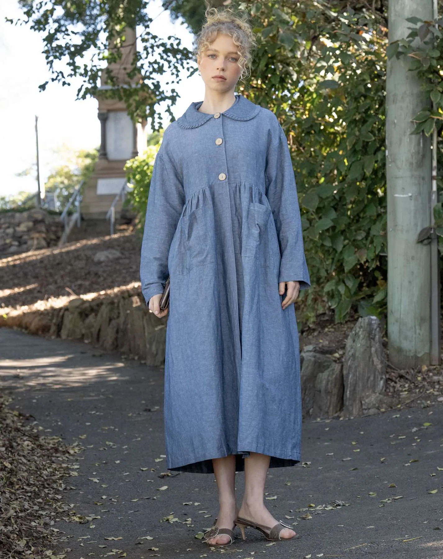 Nina Linen Trench Coat - Denim Blue