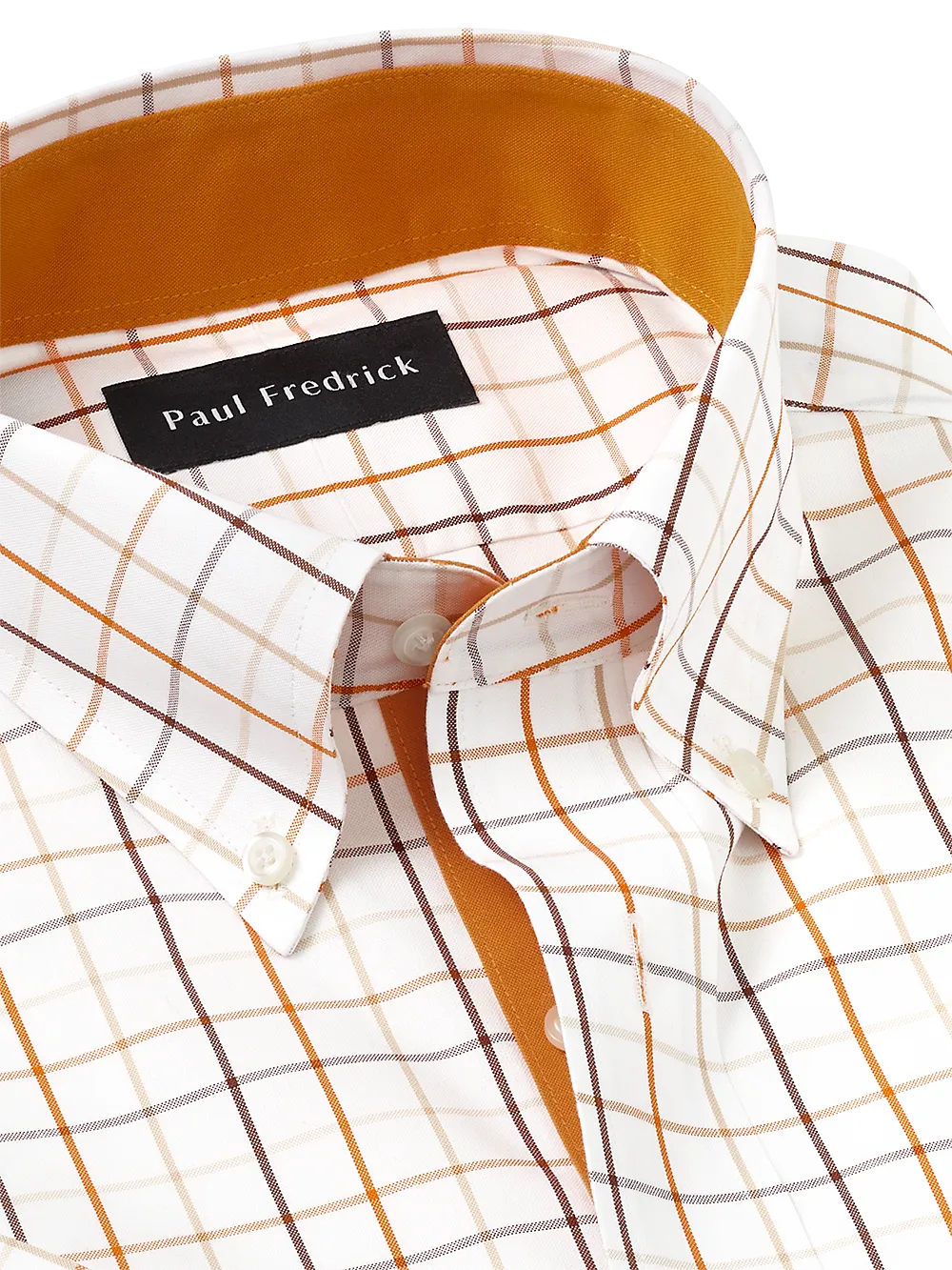 Non-Iron Cotton Check Dress Shirt With Contrast Trim - Melon/tan