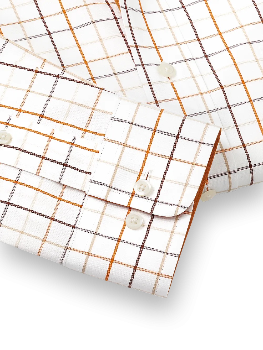 Non-Iron Cotton Check Dress Shirt With Contrast Trim - Melon/tan