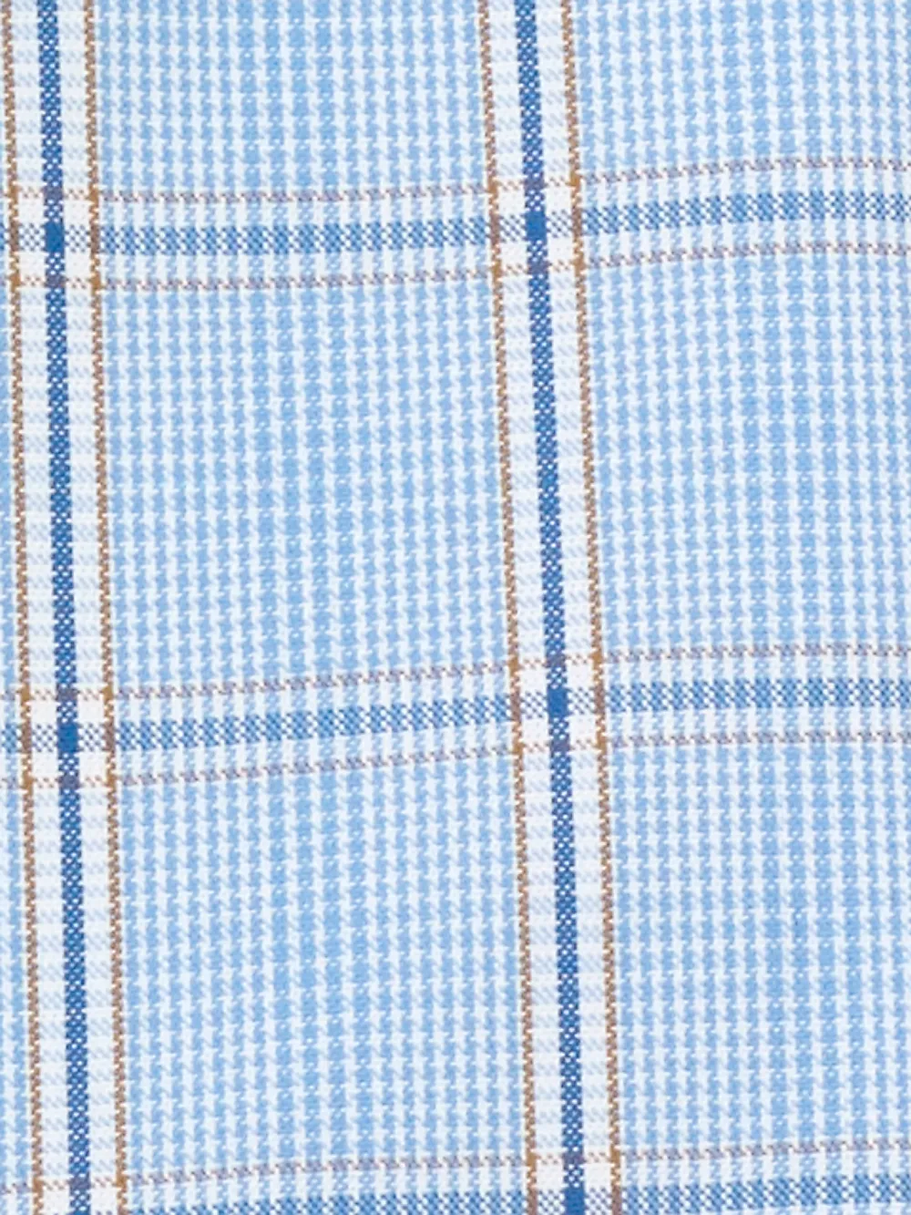 Non-Iron Cotton Pinpoint Glen Plaid Dress Shirt With Contrast Trim - Blue/tan