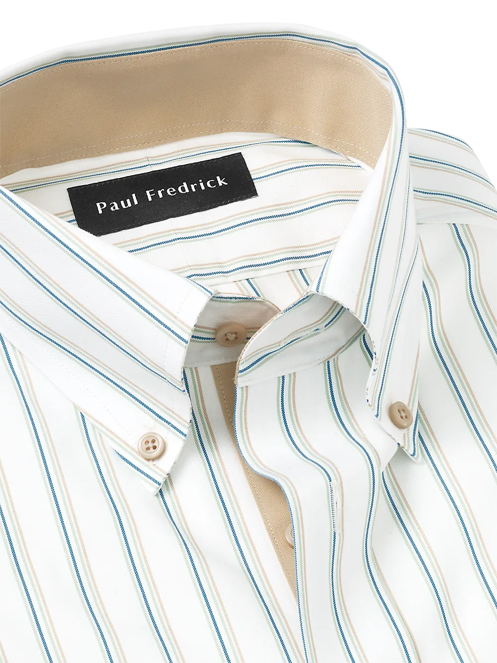 Non-Iron Cotton Stripe Dress Shirt With Contrast Trim - Green/tan