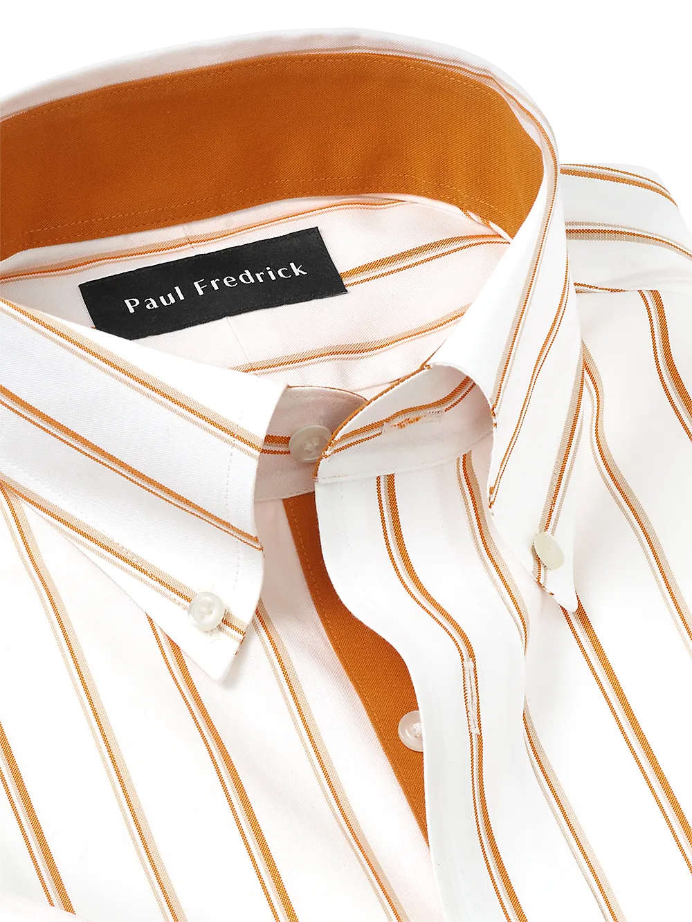 Non-Iron Cotton Stripe Dress Shirt With Contrast Trim - Melon/tan