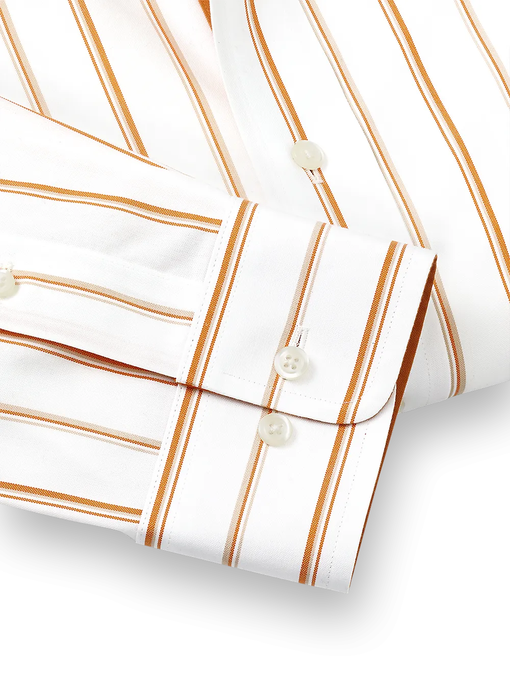 Non-Iron Cotton Stripe Dress Shirt With Contrast Trim - Melon/tan